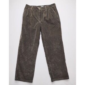 St Johns Bay Corduroy Pants 38x32 Olive Green Pleated Front Baggy Straight Leg